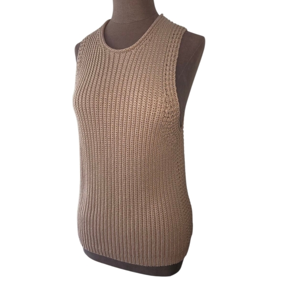 Vince Waffle Knit Stitch Ribbed Sweater 100% Cotton Sweater Tank Top Vest  XS - Picture 4 of 16